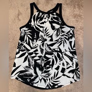 Express Black & White Floral Print Tank Top Large